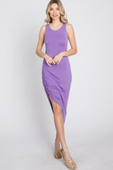 Lavender Side Ruched Asymmetric Dress