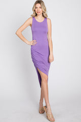 Lavender Side Ruched Asymmetric Dress