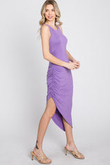 Lavender Side Ruched Asymmetric Dress