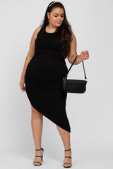 Black Side Ruched Asymmetric Plus Dress