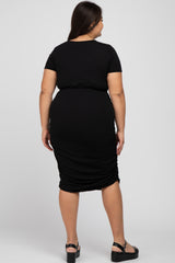 Black Short Sleeve Ruched Plus Dress