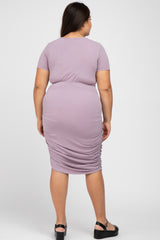 Lavender Short Sleeve Ruched Plus Dress