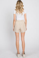 Beige Frayed Front Tie Shorts