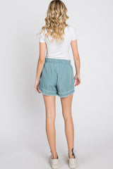 Blue Green Frayed Front Tie Shorts