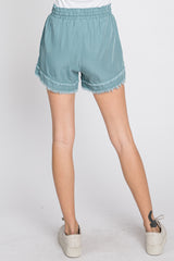 Blue Green Frayed Front Tie Shorts