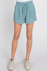 Blue Green Frayed Front Tie Shorts