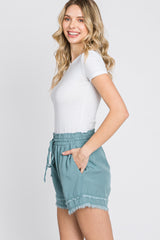 Blue Green Frayed Front Tie Shorts