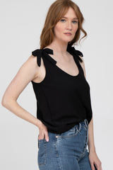 Black Bow Shoulder Accent Sleeveless Top