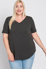 Charcoal V-Neck Round Hem Plus Top