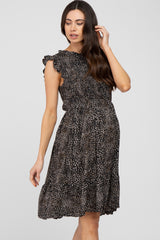 Black Animal Print Sleeveless Smocked Maternity Dress