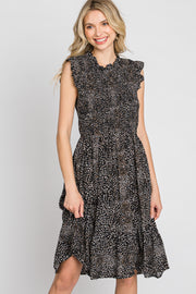 Black Animal Print Sleeveless Smocked Dress