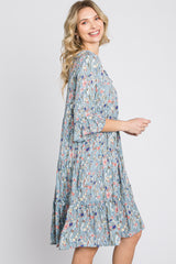 Blue Floral Front Tassel Tie Dress