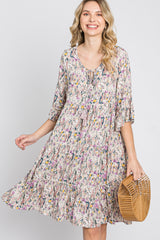 Cream Floral Front Tassel Tie Dress