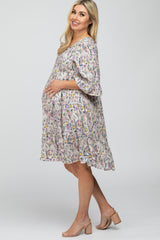 Cream Floral Front Tassel Tie Maternity Dress