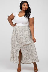 Cream Floral Button Accent Hi-low Maternity Plus Skirt