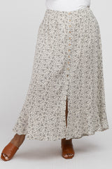 Cream Floral Button Accent Hi-low Plus Skirt