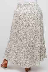 Cream Floral Button Accent Hi-low Plus Skirt