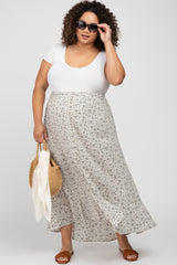 Cream Floral Button Accent Hi-low Maternity Plus Skirt