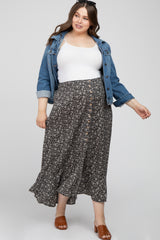 Black Floral Button Accent Hi-low Maternity Plus Skirt