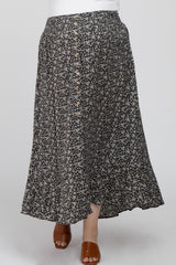 Black Floral Button Accent Hi-low Maternity Plus Skirt