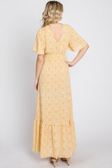 Yellow Floral Wrap Midi Dress