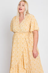 Yellow Floral Wrap Plus Midi Dress