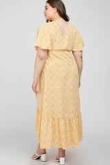 Yellow Floral Wrap Maternity Plus Midi Dress