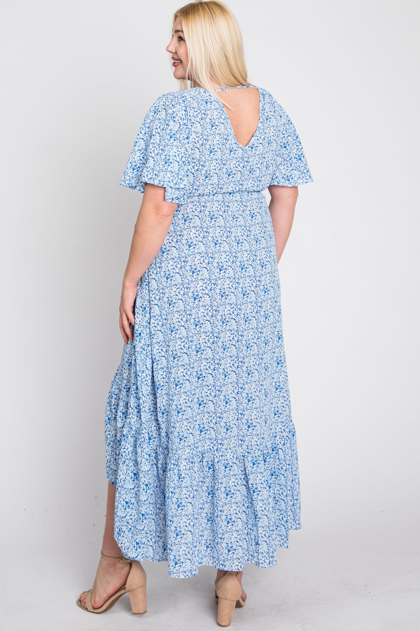 Light Blue Floral Wrap Plus Midi Dress – PinkBlush