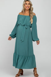 Jade Long Sleeve Chiffon Tie Waist Ruffle Bottom Maternity Dress