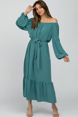 Jade Long Sleeve Chiffon Tie Waist Ruffle Bottom Dress