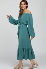 Jade Long Sleeve Chiffon Tie Waist Ruffle Bottom Dress