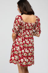 Red Floral Smocked Maternity Dress