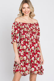 Red Floral Smocked Dress