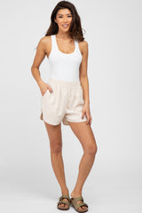 Beige Round Hem Shorts