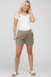 Olive Round Hem Maternity Shorts