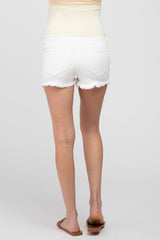 White Distressed Fringe Maternity Denim Shorts