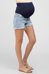 Light Blue Distressed Maternity Jean Shorts