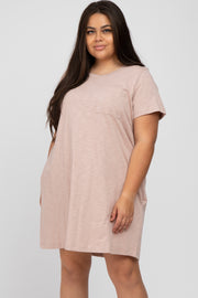 Light Pink Heathered Pocket Front Plus T-Shirt Dress