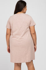 Light Pink Heathered Pocket Front Plus T-Shirt Dress