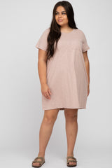 Light Pink Heathered Pocket Front Plus T-Shirt Dress