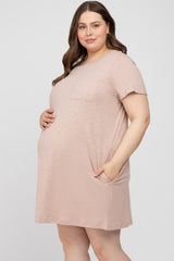 Light Pink Heathered Pocket Front Maternity Plus T-Shirt Dress