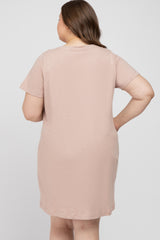 Light Pink Heathered Pocket Front Maternity Plus T-Shirt Dress