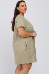 Olive Heathered Pocket Front Plus T-Shirt Dress