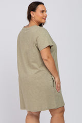 Olive Heathered Pocket Front Plus T-Shirt Dress