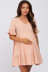 Peach Tiered Maternity Mini Dress