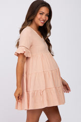 Peach Tiered Maternity Mini Dress