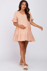 Peach Tiered Maternity Mini Dress