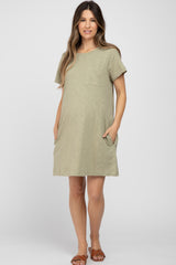 Olive Heathered Pocket Front Maternity T-Shirt Dress