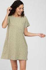 Olive Heathered Pocket Front Maternity T-Shirt Dress