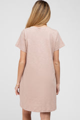 Light Pink Heathered Pocket Front Maternity T-Shirt Dress